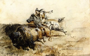 Indios americanos Painting - cazador de búfalos Charles Marion Russell Indios americanos